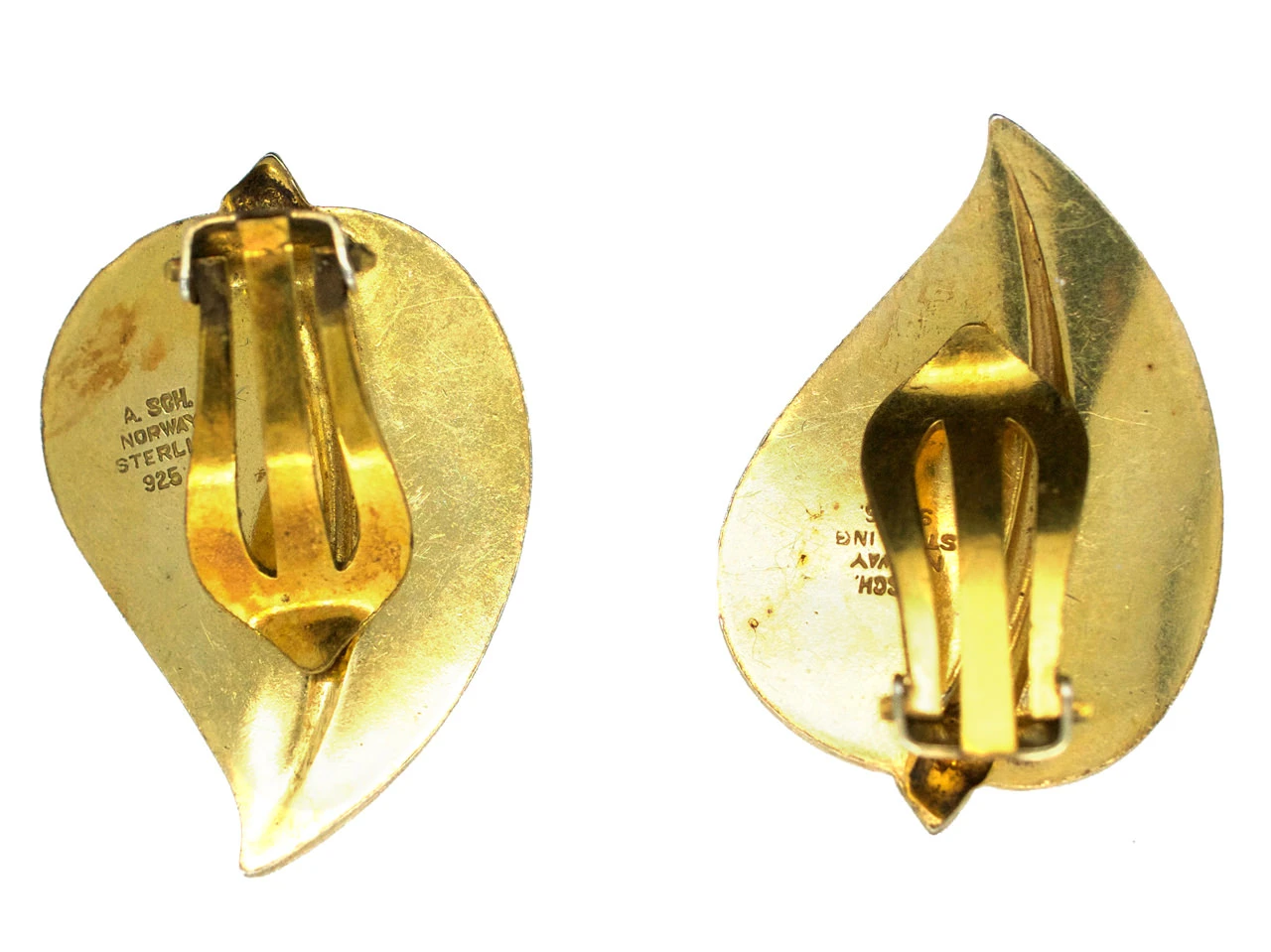 Silver Gilt Norwegian Blue Enamel Clip On Leaf Earrings 8 Silver Gilt Norwegian Blue Enamel Clip On Leaf Earrings - Image 6