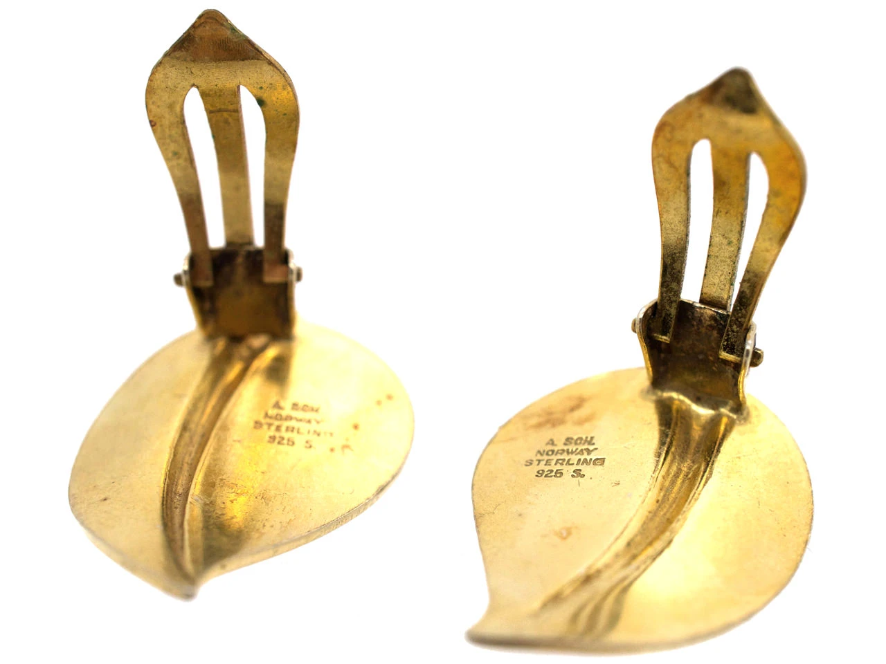 Silver Gilt Norwegian Blue Enamel Clip On Leaf Earrings 6 Silver Gilt Norwegian Blue Enamel Clip On Leaf Earrings - Image 4