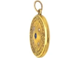 Early 20th Century Round Locket Set With A Sapphire & Diamonds 6 Early 20th Century Round Locket Set With A Sapphire & Diamonds -Antique Jewellery Company DSC06727 1