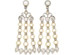 Edwardian Platinum, Natural Pearl & Diamond Drop Earrings