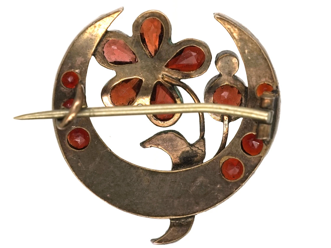 Edwardian Garnet Flower & Half Moon Brooch 5 Edwardian Garnet Flower & Half Moon Brooch - Image 3
