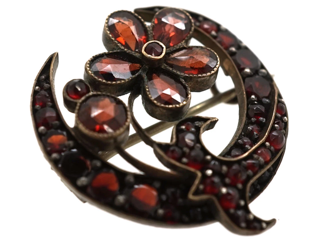 Edwardian Garnet Flower & Half Moon Brooch 4 Edwardian Garnet Flower & Half Moon Brooch - Image 2