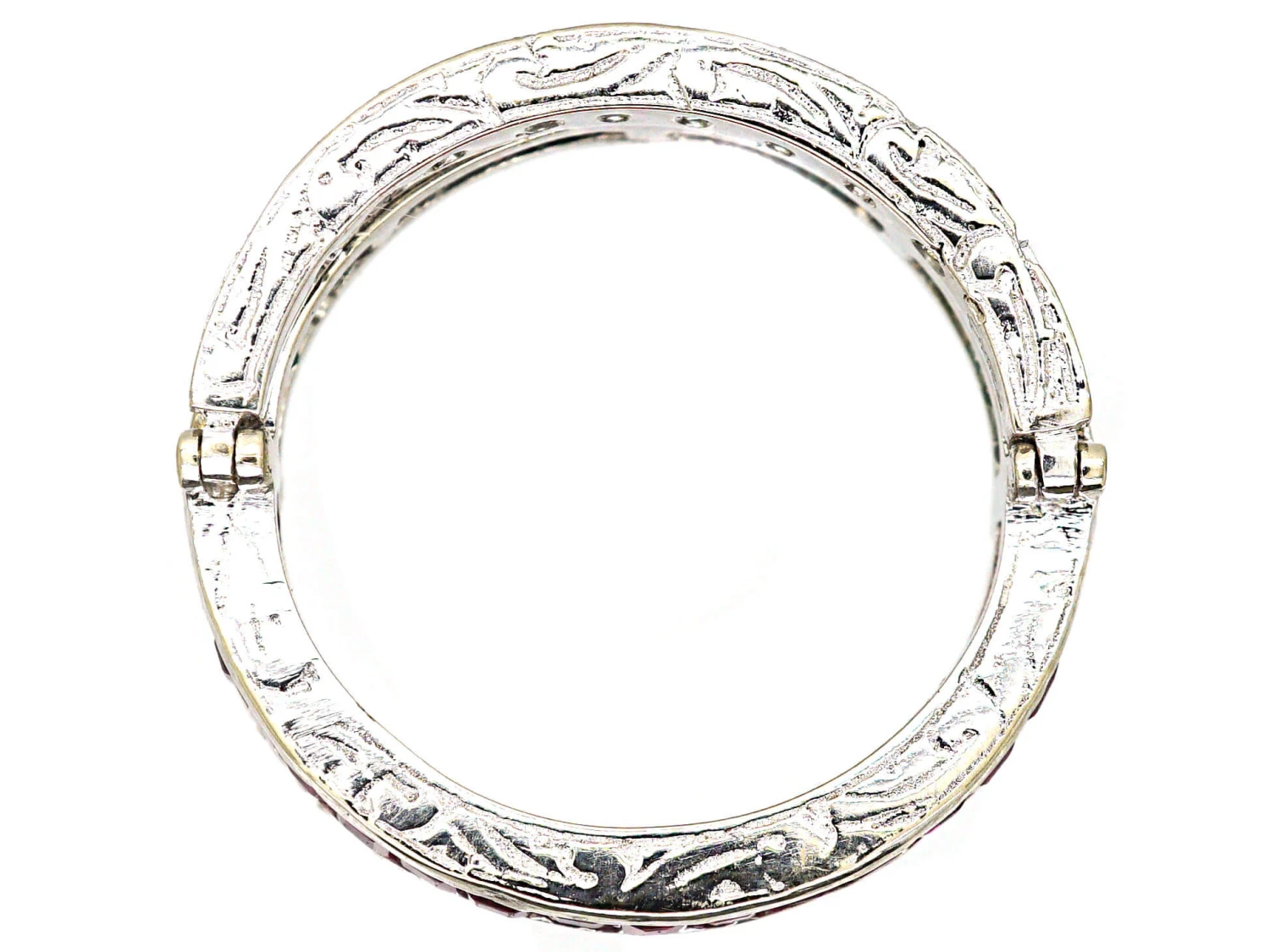 Art Deco 18ct White Gold Swivel Ring Set With Rubies, Emeralds & Diamonds 5 Art Deco 18ct White Gold Swivel Ring Set With Rubies, Emeralds & Diamonds - Image 3