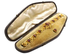 Victorian 15ct Gold & Cabochon Garnet Bracelet In Original Case -Antique Jewellery Company DSC06776