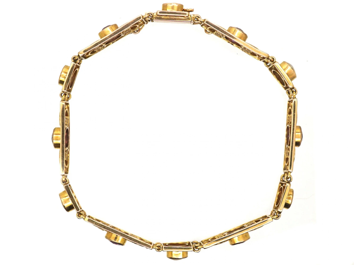 Edwardian 9ct Gold, Amethyst & Blister Pearl Bracelet Retailed By Murrle Bennett & Co 4 Edwardian 9ct Gold, Amethyst & Blister Pearl Bracelet Retailed By Murrle Bennett & Co - Image 2