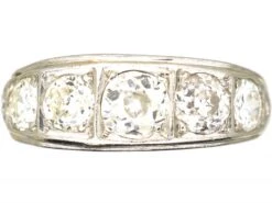 Art Deco Platinum, Five Stone Diamond Ring With Engraved Sides