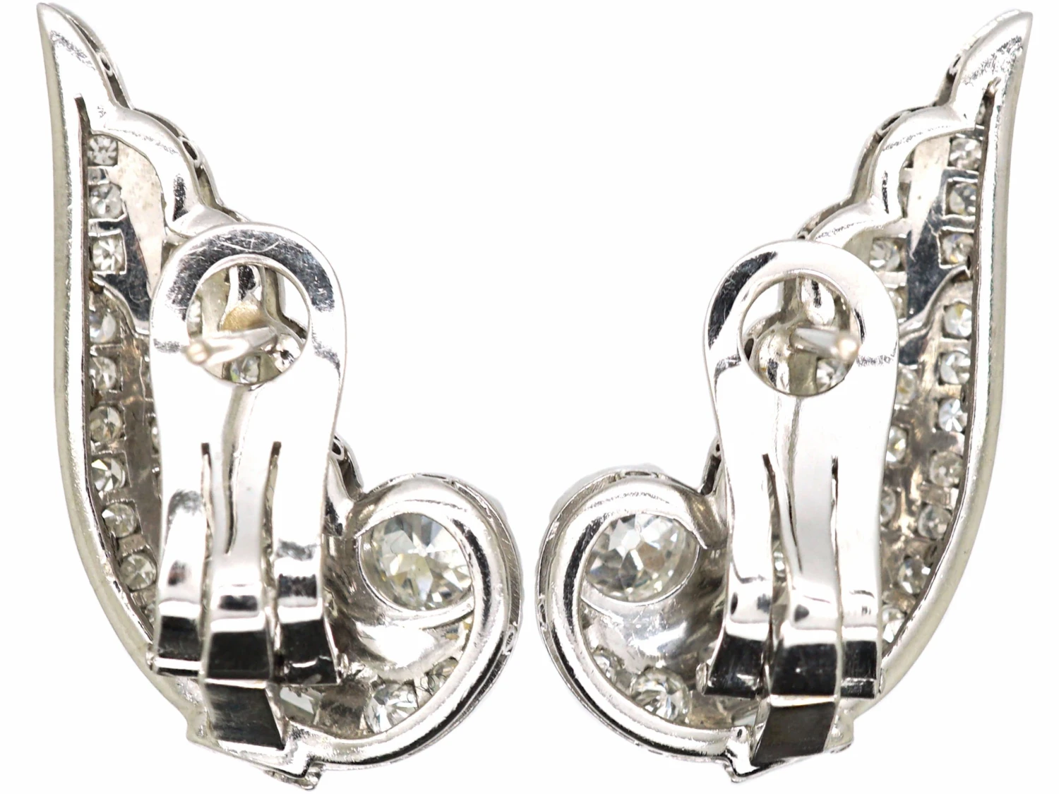 Art Deco Platinum & Diamond Wing Earrings 4 Art Deco Platinum & Diamond Wing Earrings - Image 2