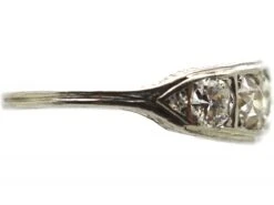 Art Deco Platinum, Five Stone Diamond Ring With Engraved Sides -Antique Jewellery Company DSC06810 scaled 1