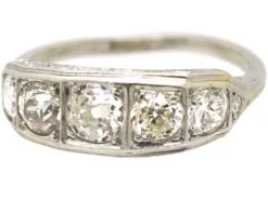 Art Deco Platinum, Five Stone Diamond Ring With Engraved Sides -Antique Jewellery Company DSC06813 scaled 1
