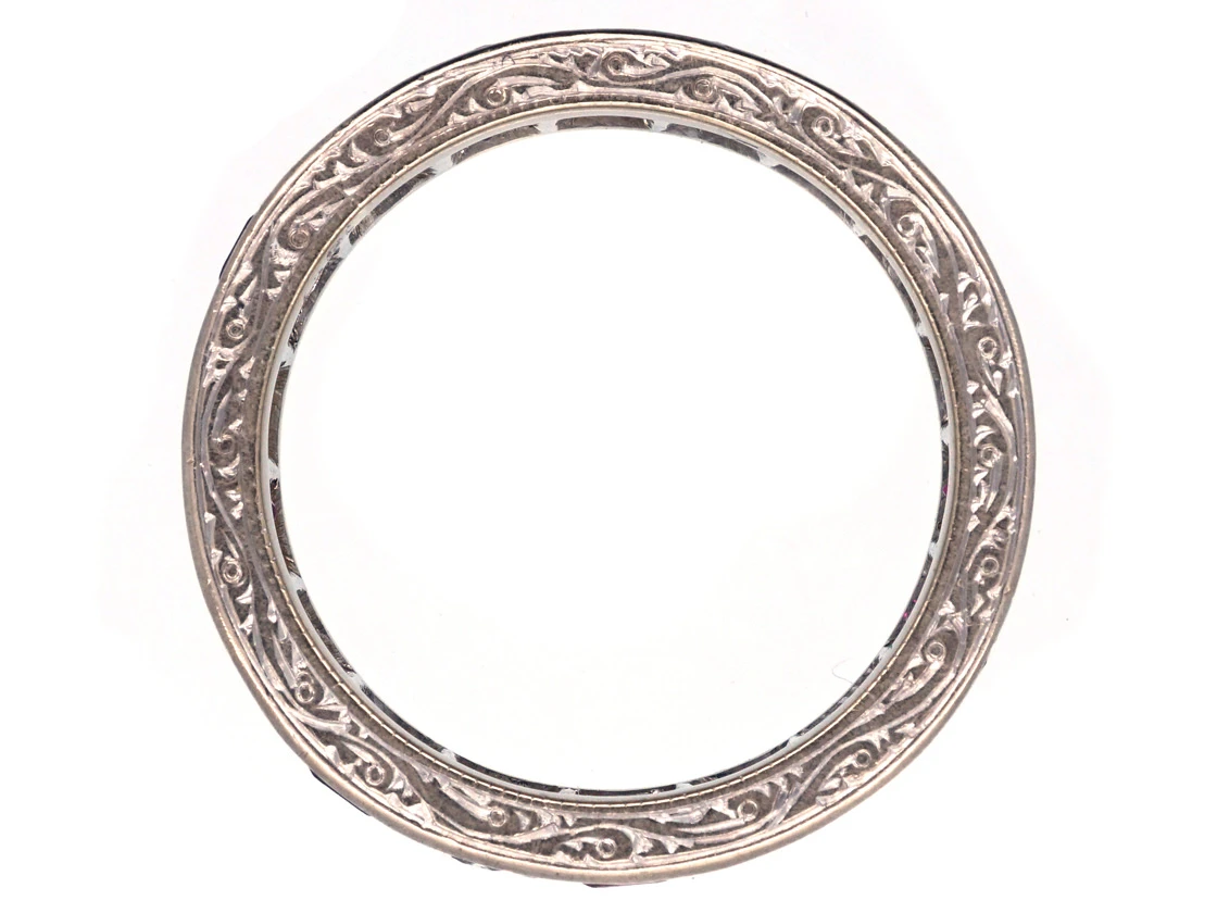 Art Deco 18ct White Gold, Ruby & Diamond Eternity Ring 7 Art Deco 18ct White Gold, Ruby & Diamond Eternity Ring - Image 5