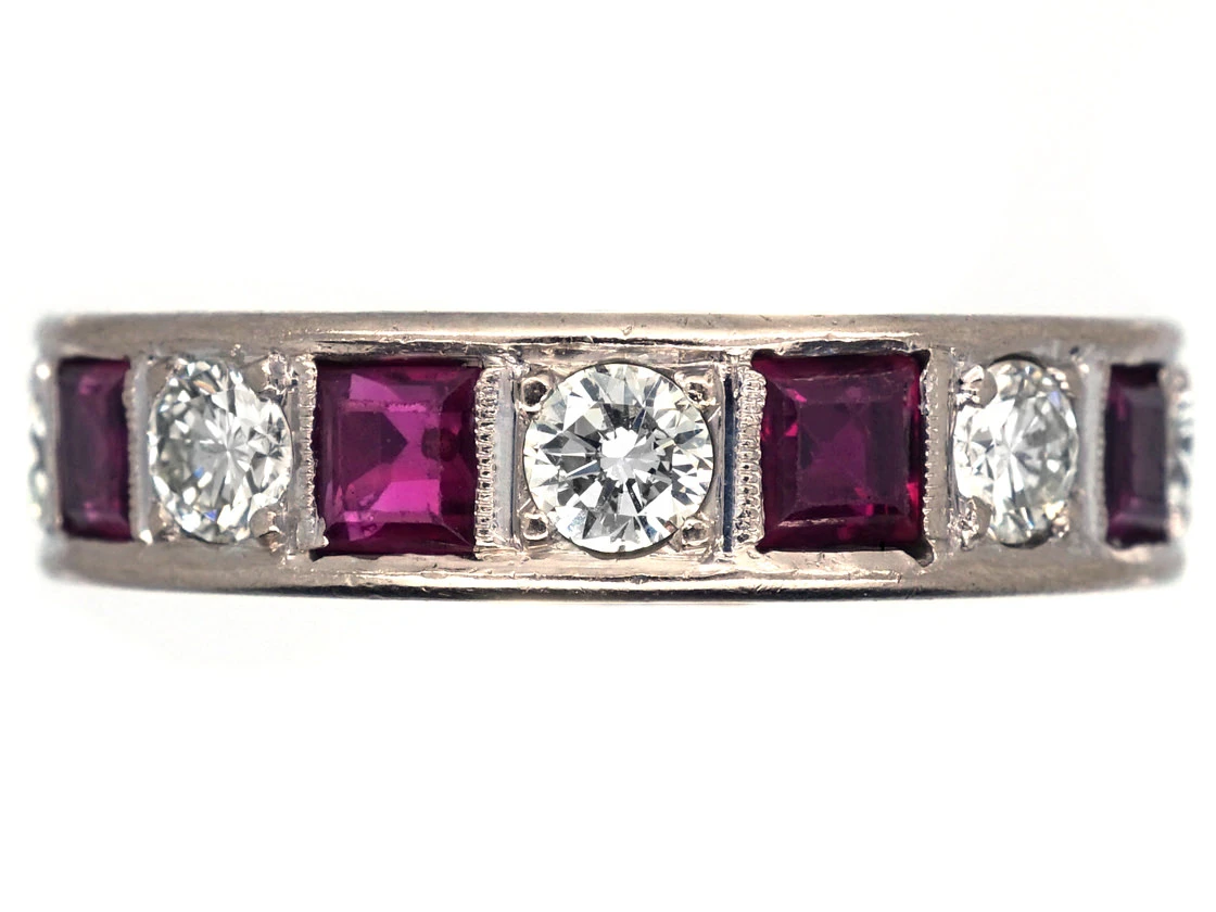 Art Deco 18ct White Gold, Ruby & Diamond Eternity Ring 3 Art Deco 18ct White Gold, Ruby & Diamond Eternity Ring