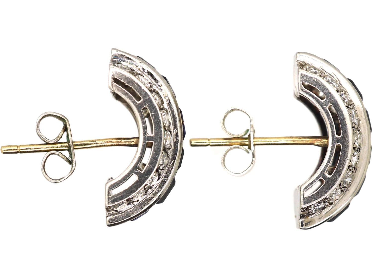 Art Deco 18ct White Gold, Sapphire & Diamond Half Hoop Earrings 4 Art Deco 18ct White Gold, Sapphire & Diamond Half Hoop Earrings - Image 2