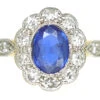 Edwardian Sapphire & Diamond Cluster Ring With Diamond Set Shoulders 2 Edwardian Sapphire & Diamond Cluster Ring With Diamond Set Shoulders -Antique Jewellery Company DSC06852