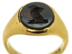 Late Victorian 18ct Gold & Bloodstone Signet Ring With A Cockerel Intaglio -Antique Jewellery Company DSC06874