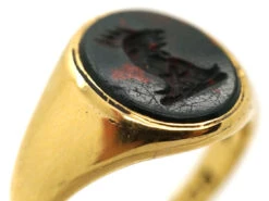 Late Victorian 18ct Gold & Bloodstone Signet Ring With A Cockerel Intaglio -Antique Jewellery Company DSC06878