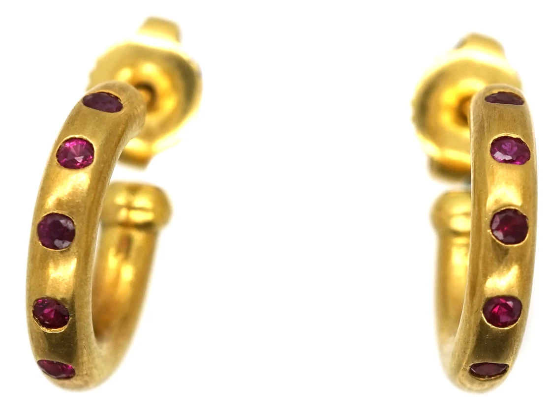 18ct Gold & Ruby Hoop Earrings 3 18ct Gold & Ruby Hoop Earrings