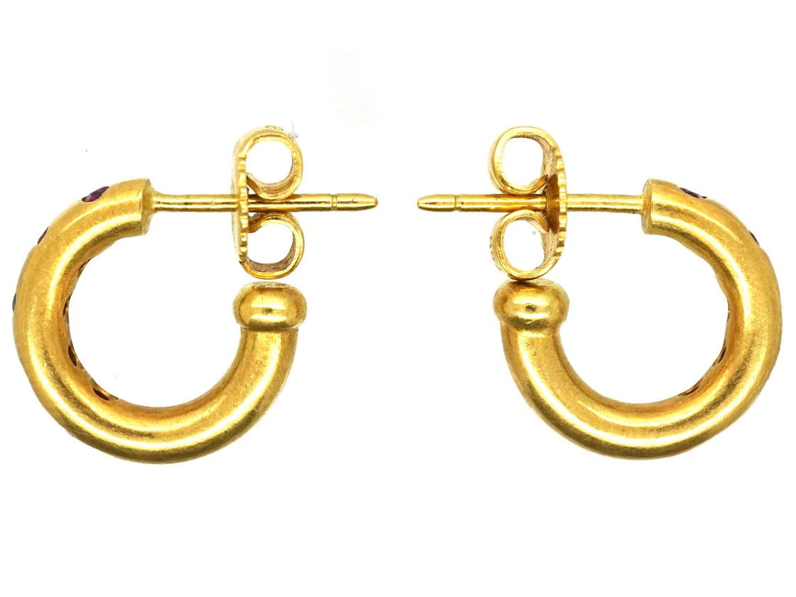 18ct Gold & Ruby Hoop Earrings 7 18ct Gold & Ruby Hoop Earrings - Image 5