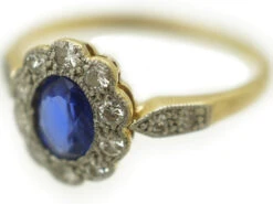 Edwardian Sapphire & Diamond Cluster Ring With Diamond Set Shoulders -Antique Jewellery Company DSC06886
