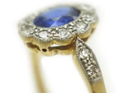 Edwardian Sapphire & Diamond Cluster Ring With Diamond Set Shoulders -Antique Jewellery Company DSC06891