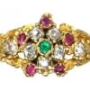 Regency 15ct Gold Cluster Ring Set With Diamonds, Rubies & An Emerald 2 Regency 15ct Gold Cluster Ring Set With Diamonds, Rubies & An Emerald -Antique Jewellery Company DSC06909