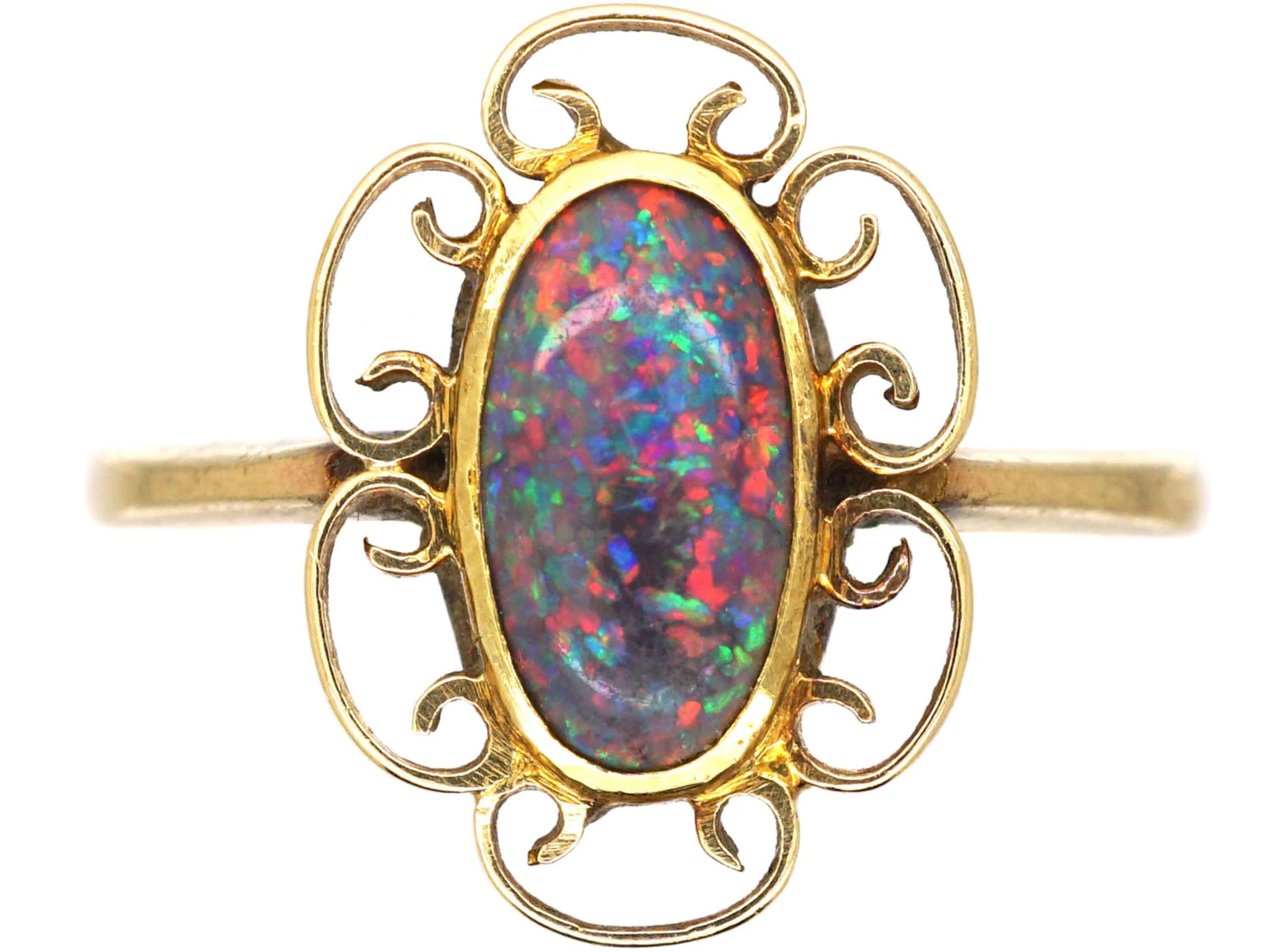 Arts & Crafts 9ct Gold & Black Opal Ring 3 Arts & Crafts 9ct Gold & Black Opal Ring
