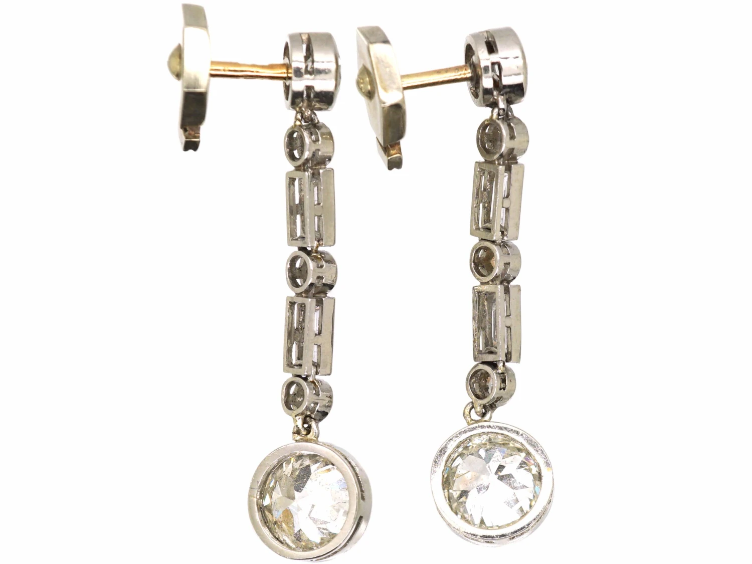 Art Deco Platinum, Diamond Drop Earrings 4 Art Deco Platinum, Diamond Drop Earrings - Image 2