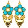 Early 19th Century 18ct Gold Poissarde Earrings Set With Turquoise Paste & Natural Split Pearls