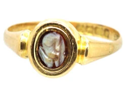 Edwardian 18ct Gold Ring With Roman Hard Stone Cameo Of A Rabbit -Antique Jewellery Company DSC06942 copy