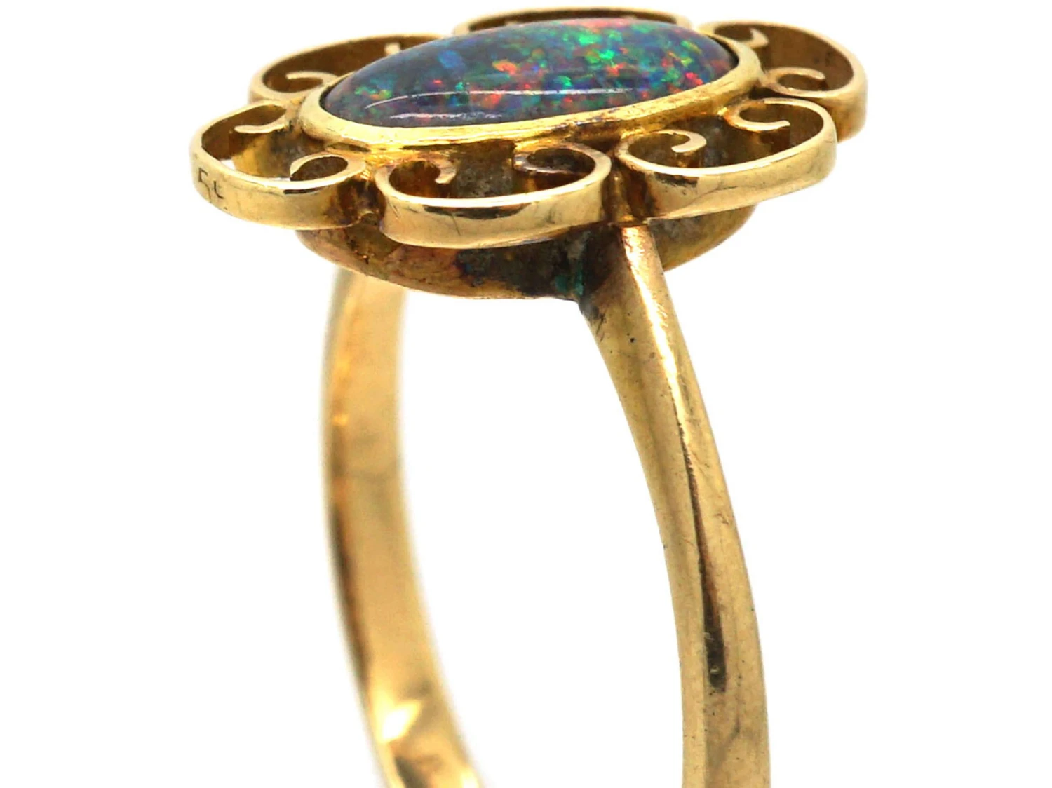 Arts & Crafts 9ct Gold & Black Opal Ring 4 Arts & Crafts 9ct Gold & Black Opal Ring - Image 2