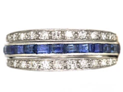 Art Deco 18ct White Gold Flip Over Ring Set With Sapphires, Rubies & Diamonds