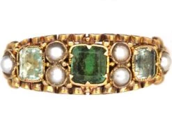 Victorian 15ct Gold Ring Set With Emeralds & Natural Split Pearls