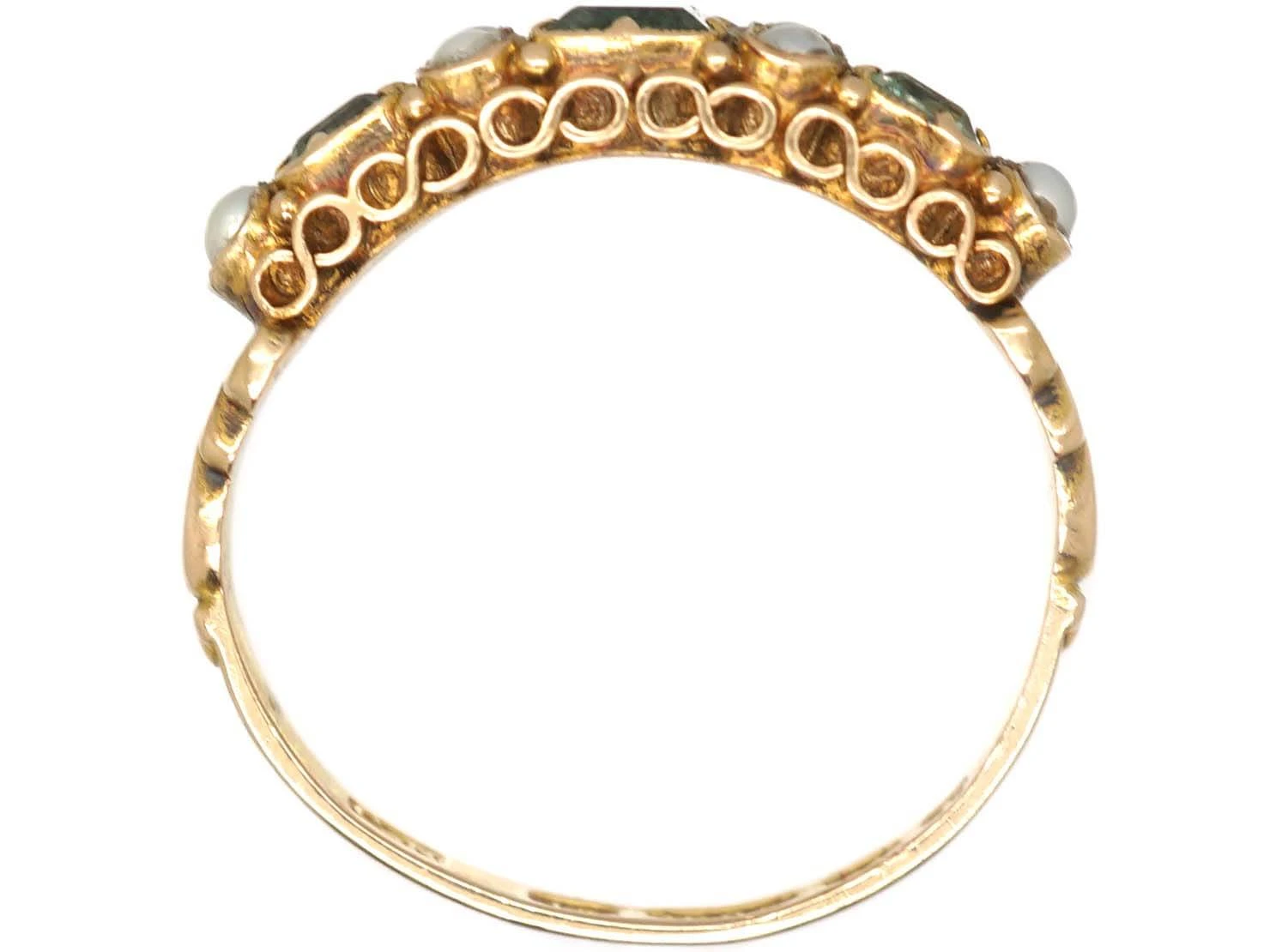 Victorian 15ct Gold Ring Set With Emeralds & Natural Split Pearls 4 Victorian 15ct Gold Ring Set With Emeralds & Natural Split Pearls - Image 2