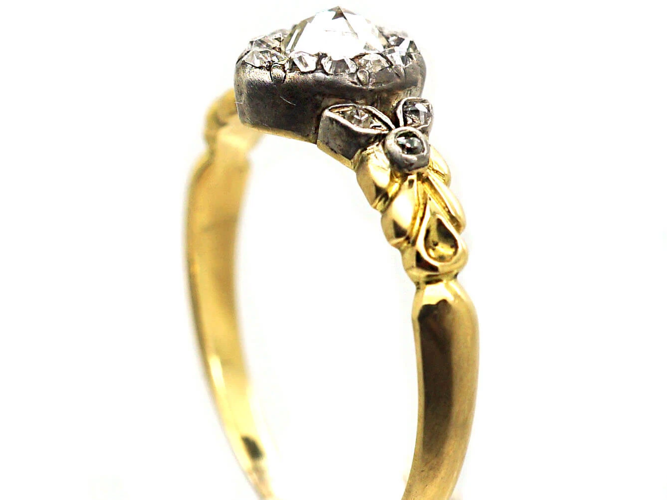 Early Victorian 18ct Gold Heart Shaped Ring Set With Diamonds 4 Early Victorian 18ct Gold Heart Shaped Ring Set With Diamonds - Image 2