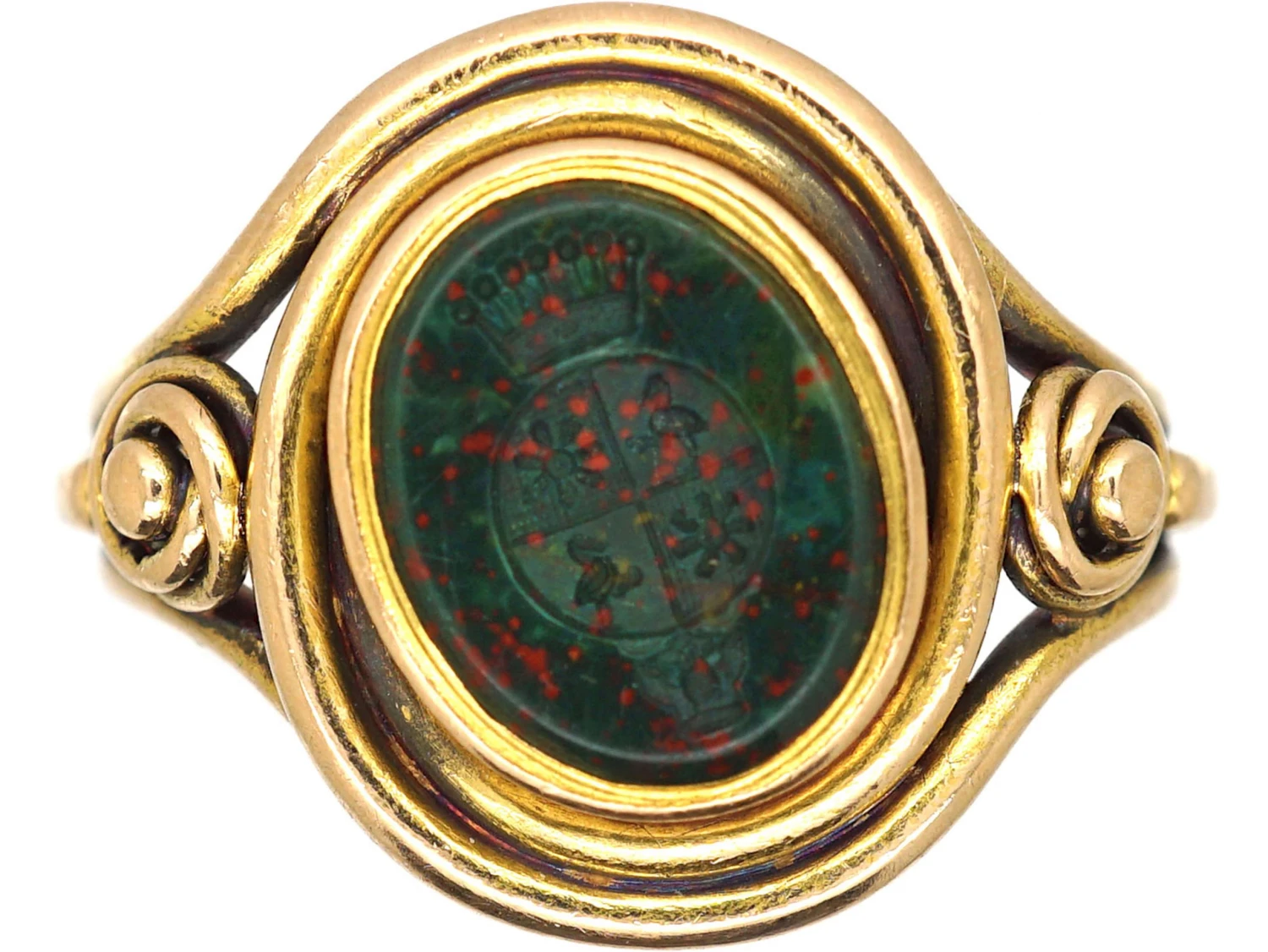 Victorian 18ct Gold Signet Ring With Bloodstone Intaglio Of Pelicans With A Coronet 3 Victorian 18ct Gold Signet Ring With Bloodstone Intaglio Of Pelicans With A Coronet
