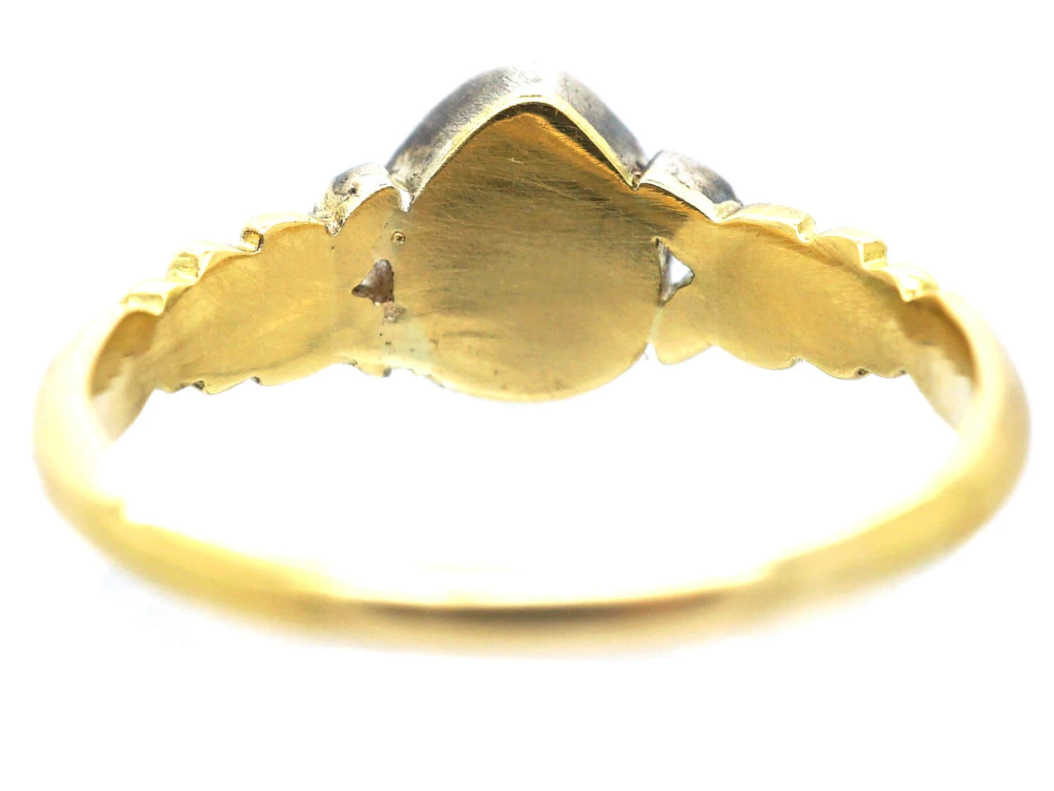 Early Victorian 18ct Gold Heart Shaped Ring Set With Diamonds 6 Early Victorian 18ct Gold Heart Shaped Ring Set With Diamonds - Image 4