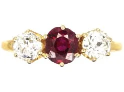 Early 20th Century 18ct Gold, Ruby & Diamond Three Stone Ring