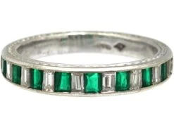 Art Deco Platinum Half Eternity Ring Set With Baguette Emeralds & Baguette Diamonds 15 Art Deco Platinum Half Eternity Ring Set With Baguette Emeralds & Baguette Diamonds -Antique Jewellery Company DSC07083 scaled 1