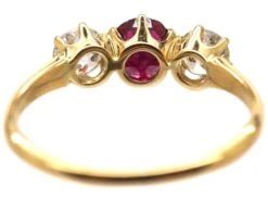 Early 20th Century 18ct Gold, Ruby & Diamond Three Stone Ring -Antique Jewellery Company DSC07093