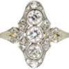 Art Deco 14ct Gold & Platinum & Diamond Three Stone Diamond Ring With Rose Diamond Detail -Antique Jewellery Company DSC07099