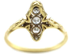 Art Deco 14ct Gold & Platinum & Diamond Three Stone Diamond Ring With Rose Diamond Detail -Antique Jewellery Company DSC07109