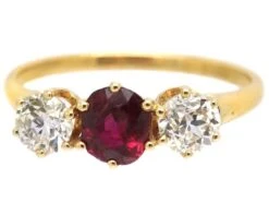 Early 20th Century 18ct Gold, Ruby & Diamond Three Stone Ring -Antique Jewellery Company DSC07111
