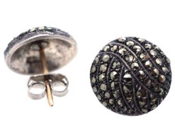 Art Deco Silver & Marcasite Round Earrings -Antique Jewellery Company DSC07120 1