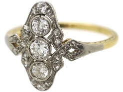 Art Deco 14ct Gold & Platinum & Diamond Three Stone Diamond Ring With Rose Diamond Detail -Antique Jewellery Company DSC07127