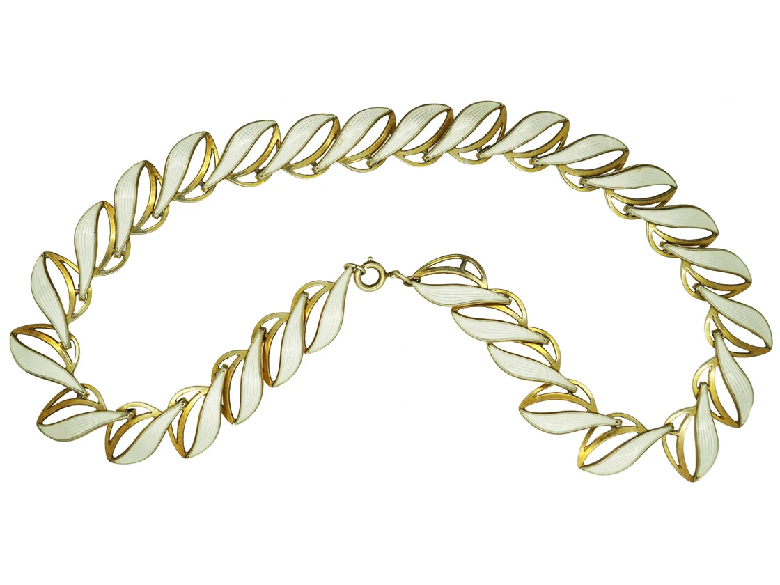 Silver & White Enamel Necklace By Albert Scharning 3 Silver & White Enamel Necklace By Albert Scharning