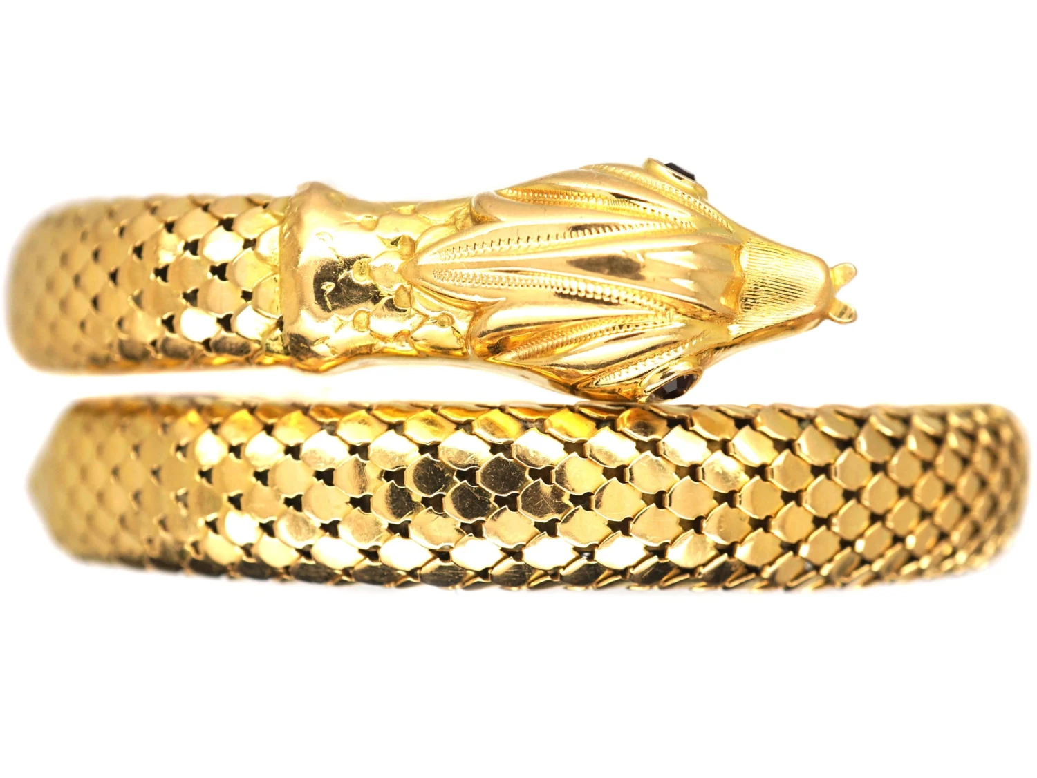 18ct Gold Snake Bangle With Garnet Eyes 3 18ct Gold Snake Bangle With Garnet Eyes