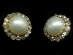 Edwardian Large 18ct Gold Pearl & Diamond Cluster Earrings -Antique Jewellery Company DSC07161