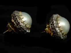 Edwardian Large 18ct Gold Pearl & Diamond Cluster Earrings -Antique Jewellery Company DSC07162