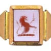 Art Deco 15ct Gold & Carnelian Signet Ring With Intaglio Of A Lion With Sword & Scales 2 Art Deco 15ct Gold & Carnelian Signet Ring With Intaglio Of A Lion With Sword & Scales -Antique Jewellery Company DSC07166 1