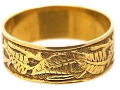 Victorian 18ct Gold Wedding Ring With Fern Detail 11 Victorian 18ct Gold Wedding Ring With Fern Detail -Antique Jewellery Company DSC07173 copy