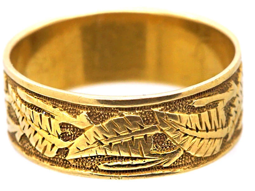 Victorian 18ct Gold Wedding Ring With Fern Detail 7 Victorian 18ct Gold Wedding Ring With Fern Detail - Image 5